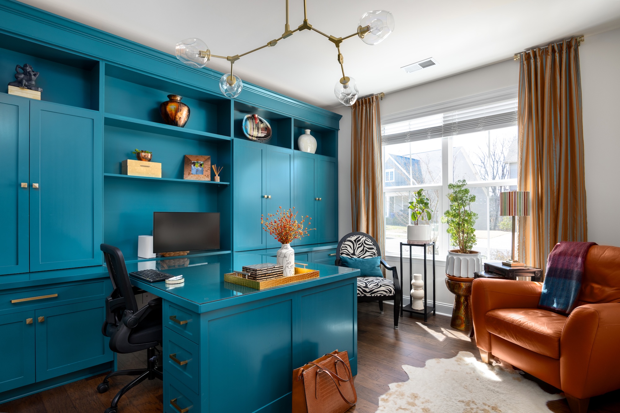 Home Office Design Monochrome Teal Blue